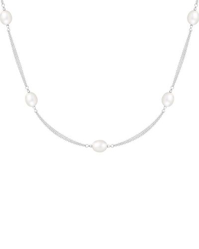 Splendid Rhodium Plated 9-10mm Pearl Pendant Necklace - White