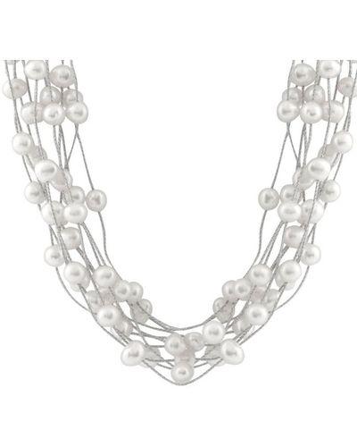 Splendid Rhodium Over Silver 6-6.5mm Pearl Necklace - Metallic