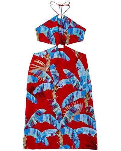 FARM Rio Sweet Jungle Cutout Linen-blend Midi Dress - Red