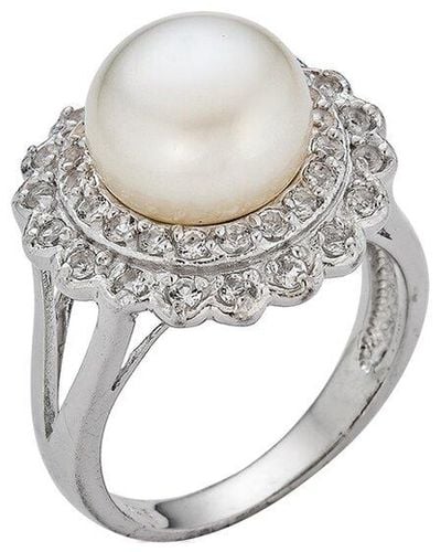 Belpearl Silver 10-11mm Pearl Cz Ring - White