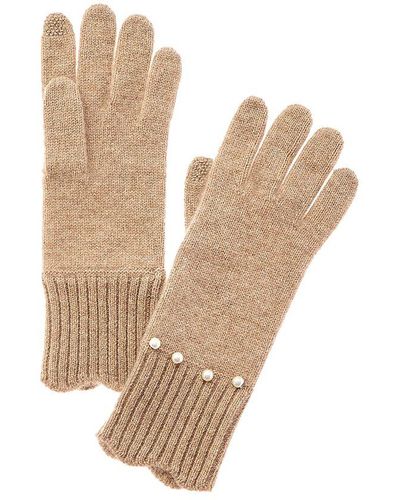 Hannah Rose Pearl & Scallop Trim Cashmere Gloves - Natural