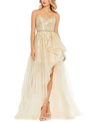 Mac Duggal Embellished Sleeveless Draped A Line Gown - Natural