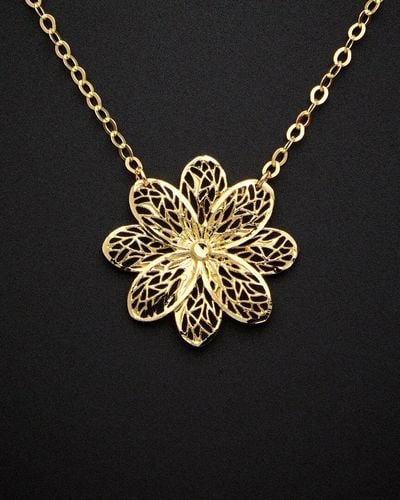 Italian Gold 14k Flower Pendant Necklace - Metallic