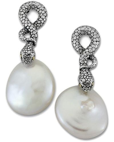Samuel B. 18k & Silver Snake Baroque Earrings - White