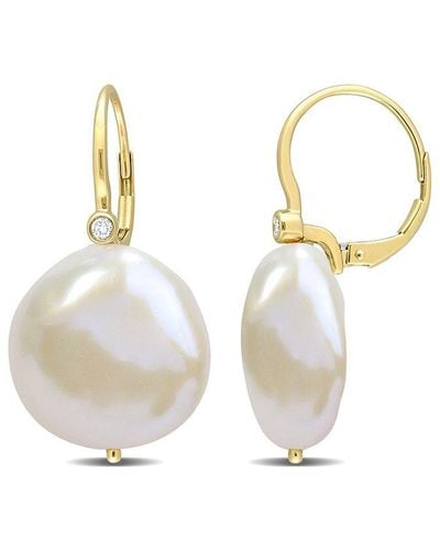 Rina Limor 14k 0.06 Ct. Tw. Diamond 17.5-18mm Pearl Earrings - White