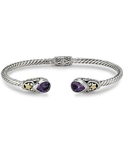 Samuel B. 18k & Silver 2.60 Ct. Tw. Amethyst Twisted Cable Bangle Bracelet - White