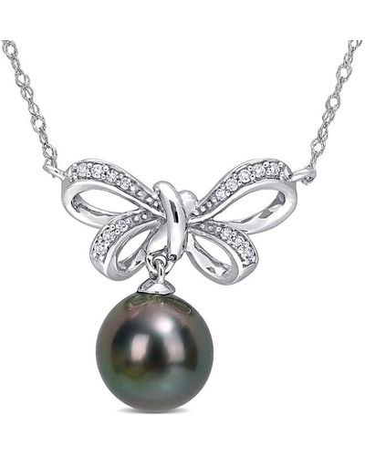 Rina Limor 10k Diamond 8.5-9mm Pearl Pendant Necklace - Metallic