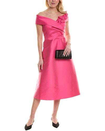 Teri Jon Off-the-shoulder Midi Dress - Pink