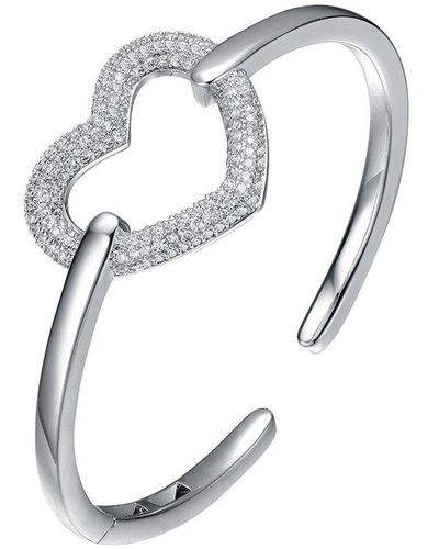 Genevive Jewelry Silver Cz Heart Halo Stacking Bracelet - White