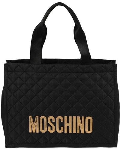 Moschino Logo Quilted Tote - Black