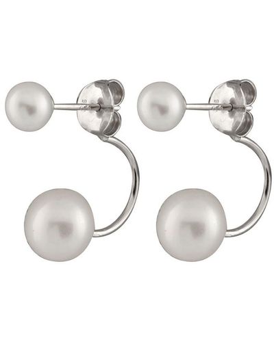 Splendid Plated Silver 5-8mm Freshwater Pearl Drop Earrings - Metallic