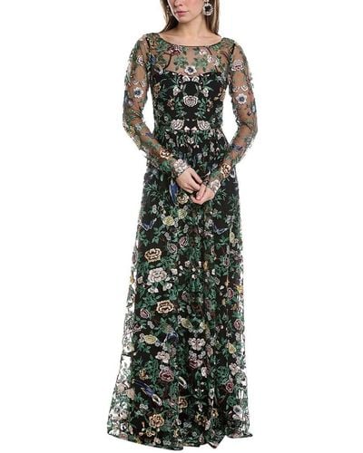 Marchesa Embroidery On Tulle Gown - Green