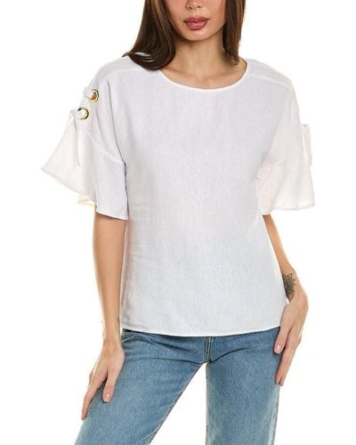 Ellen Tracy Dolman Sleeve Linen-blend Top - White