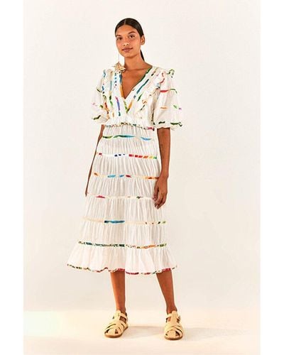 FARM Rio Mixed Prints Midi Dress - Natural