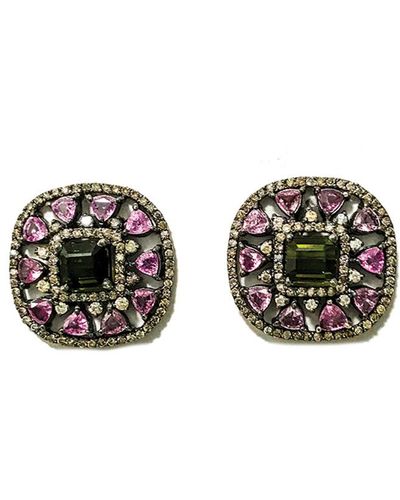 Arthur Marder Fine Jewelry Silver 15.45 Ct. Tw. Diamond & Gemstone Earrings - Black