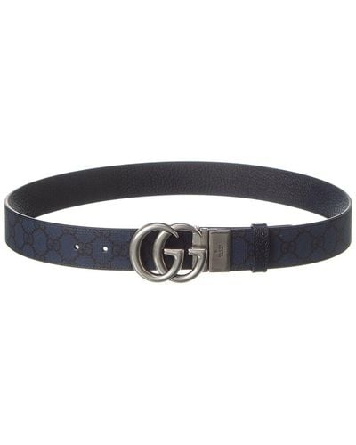 Gucci Reversible GG Supreme Canvas & Leather Belt - Blue