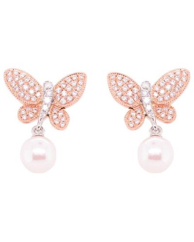 Diana M. Jewels Fine Jewelry 14k Rose Gold 0.25 Ct. Tw. Diamond 4mm Pearl Earrings - Pink