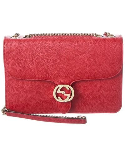 Gucci Interlocking G Leather Shoulder Bag - Red