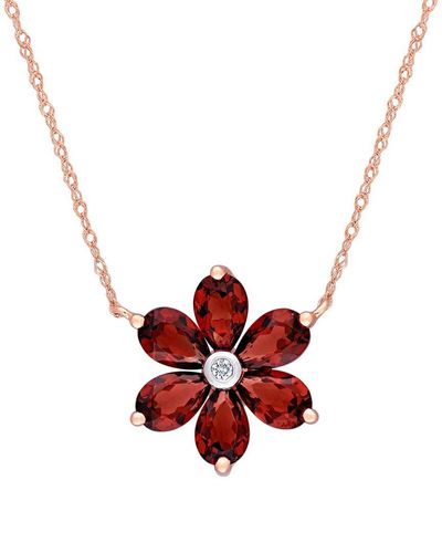 Rina Limor 10k Rose Gold 3.02 Ct. Tw. Diamond & Garnet Floral Pendant Necklace - Red