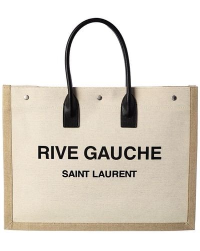 Saint Laurent Rive Gauche Linen & Leather Tote - Natural