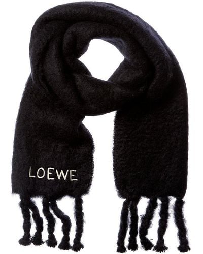 Loewe Logo Embroidered Mohair & Wool-blend Scarf - Black