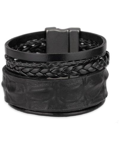 Saachi Harley Braided Multi Strand Leather Bracelet - Black