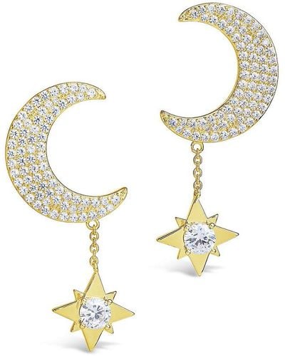 Sterling Forever 14k Plated Cz Moon & Dangle Star Studs - Multicolour