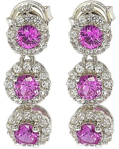 Suzy Levian Silver 0.02 Ct. Tw. Diamond & Sapphire Earrings - Pink