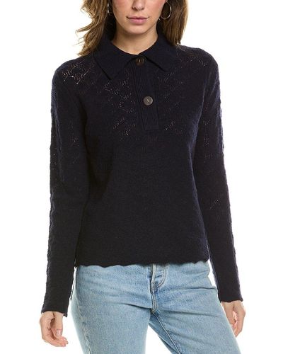 Vince Lace Stitch Polo Wool & Cashmere-blend Sweater - Black