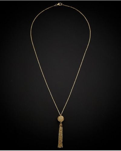 Italian Gold 14k Filigree Bead Tassel Necklace - Black