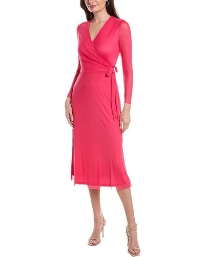 Anne Klein Mesh Midi Wrap Dress - Pink