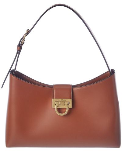 Ferragamo Trifolio Small Leather Shoulder Bag - Brown