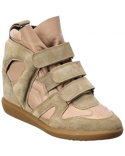 Isabel Marant Buckee Leather & Suede High-top Wedge Sneaker - Green