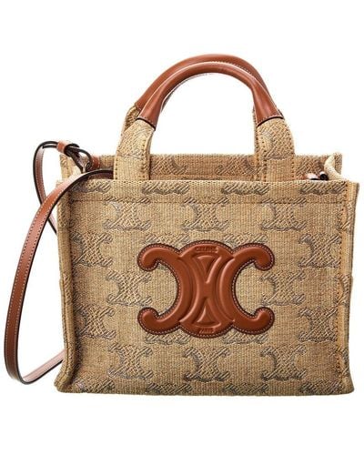Celine Cabas Thais Small Raffia-effect & Leather Tote - Brown