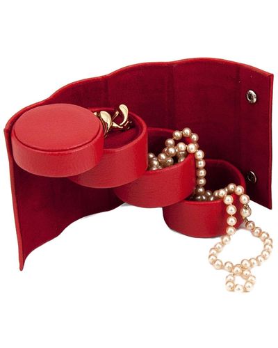 Bey-berk Monogrammed Red Leatherette 3-level Jewelry Roll, (a-z)
