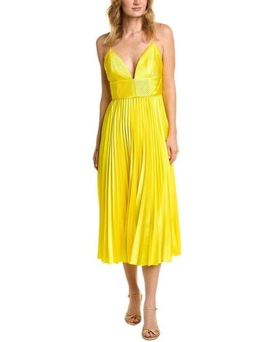 AMUR Viv Mitered Pleating Midi Dress - Yellow