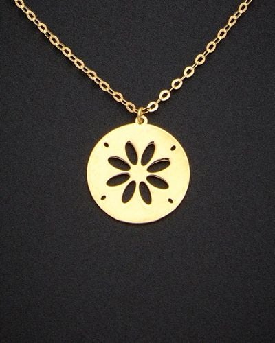 Italian Gold 18k Flower Cutout Disc Pendant Necklace - Metallic