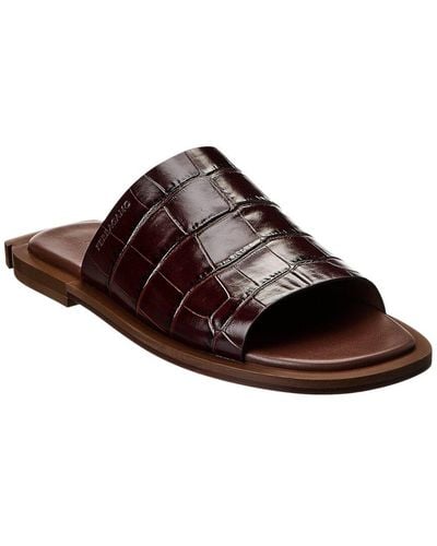 Ferragamo Damien Croc-embossed Leather Sandal - Brown