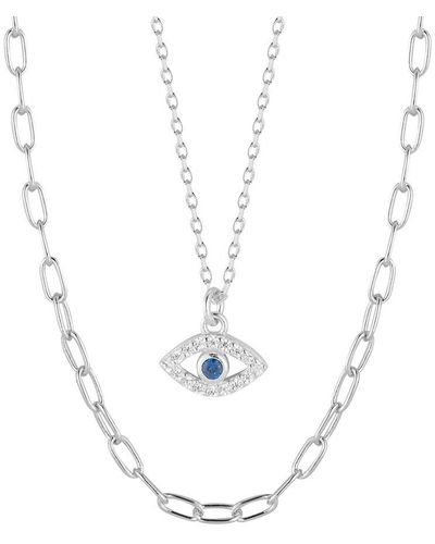 Glaze Jewelry Silver Cz Evil Eye Pendant Necklace - White