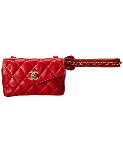 Chanel Red Quilted Lambskin Leather Envelope Belt Bag