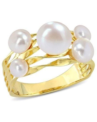 Rina Limor Gold Over Silver 4-7.5mm Pearl Coil Ring - White