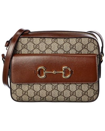Gucci Horsebit 1955 Small GG Supreme Canvas & Leather Shoulder Bag - Brown