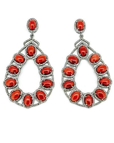 Arthur Marder Fine Jewelry Silver 2.14 Ct. Tw. Diamond & Coral .mm Earrings - Red