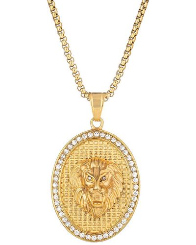 Eye Candy LA The Bold Collection Titanium Cz Lion Head Necklace - Metallic
