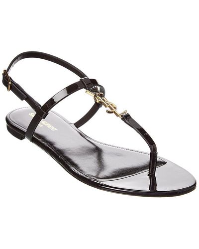 Saint Laurent Cassandra Patent Leather Slingback Thong Sandals - Black