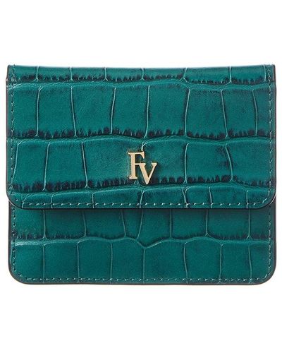 Frances Valentine Croc-embossed Leather Card Case - Green