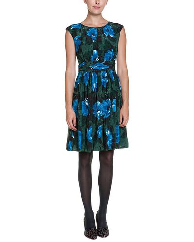 Boden Selina Green Floral Print Ruched Midi Dress - Blue