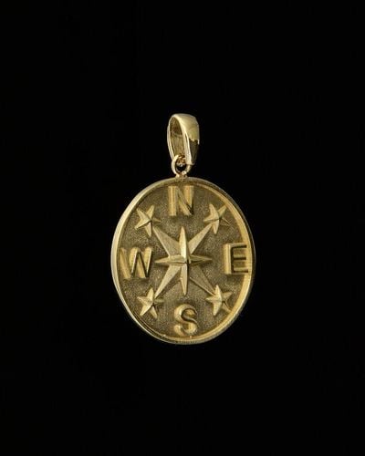 Italian Gold 14k Compass Pendant - Black
