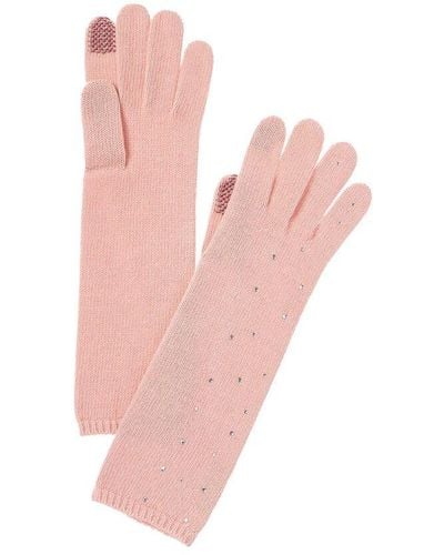 Portolano Crystal Hot Fix Cashmere Tech Gloves - Pink