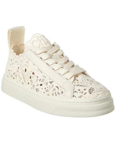 Chloé Lauren Lace & Leather Sneaker - White